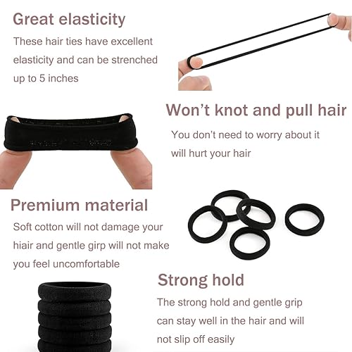 Miniatura 3 de Vrose Flosi Lazos de algodón para el cabello para mujeres, niñas, hombres y niños pequeños, sin costuras, para cabello grueso y rizado, bandas de