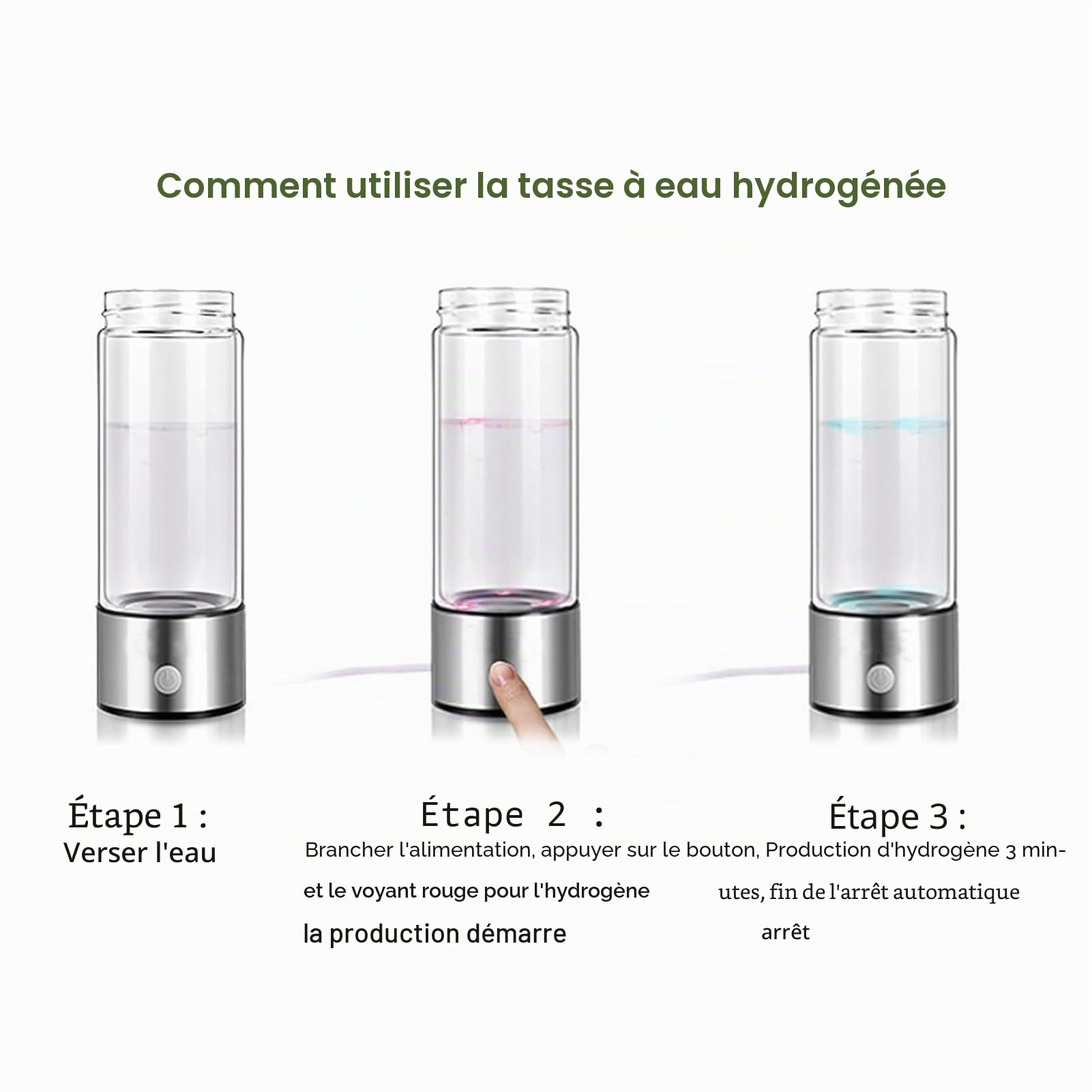 Bouteille D'eau Ionisée à L'hydrogène de 420 Ml, Bouteille de Générateur D'hydrogène de Niveau 800 à 1200 PPB, Tasse de santé de Générateur de Machine D'ionisation D'eau Portable