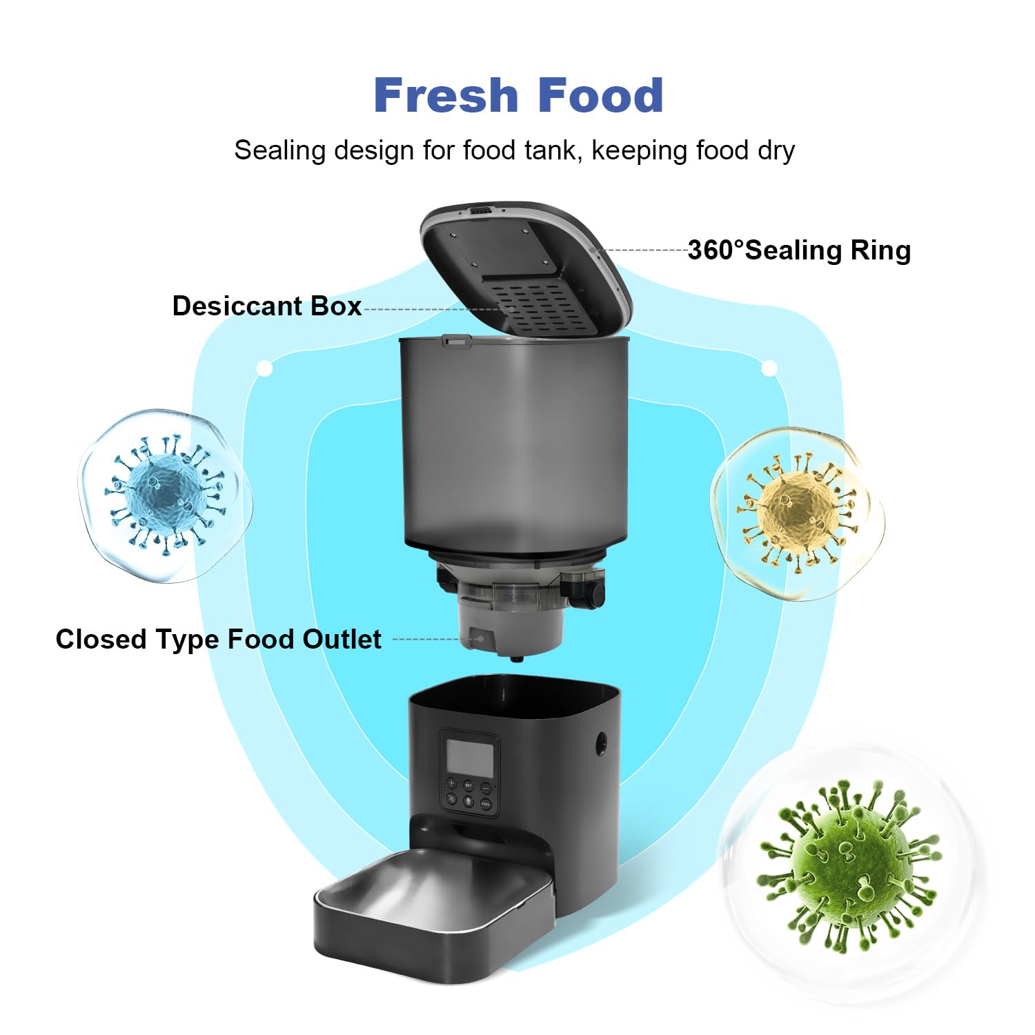 Automatic Cat Feeder, 6L Cat Food Dispenser with 10s Voice Recorder, Pet Feeder up to 8 Meals per Day, Timed Feeder with Dry Food Sealed Ring (Black) - image 3