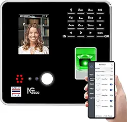 NGTeco Relógios de ponto para funcionários pequenas empresas com rosto, digitalização de dedo, RFID e perfuração de PIN em um, máquina de cartão de ponto de escritório MB2 perfurador automático com