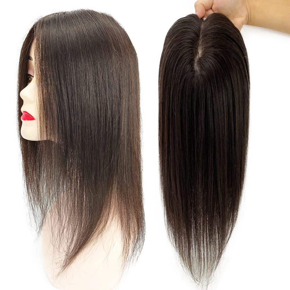 IVGTOP 15x16CM European Human Hair Topper Silk Skin Base Toupee With 2 CM PU Around Virgin Hair Extension for Women 6x6Inch Overlay (12Inch, 2 Dark Brown)