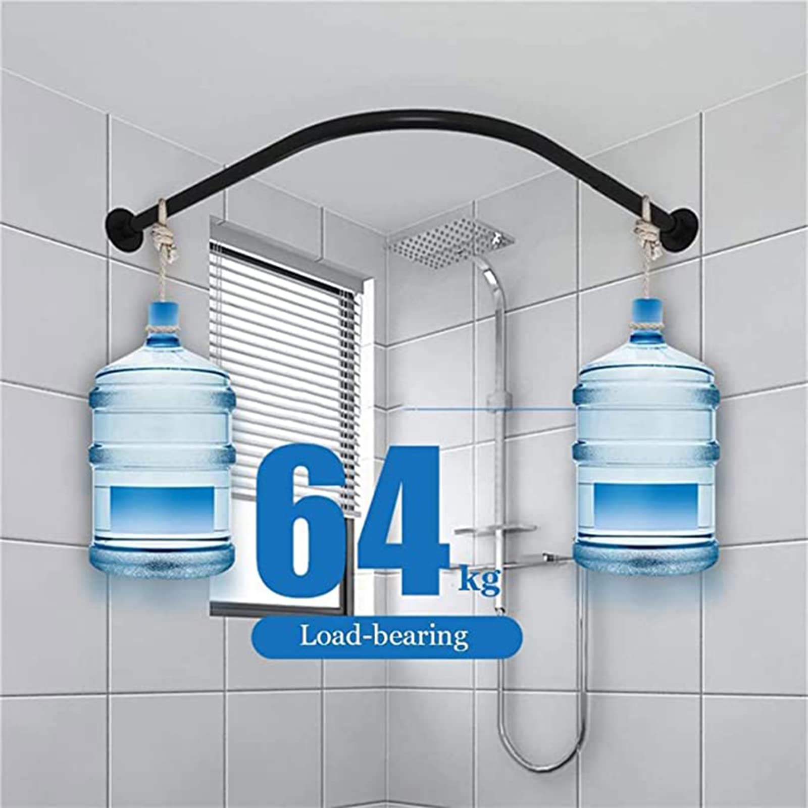 Barre de Rideau de Douche à Tension, sans perçage, en Forme de L, courbée, pour Salle de Bain, Placard, fenêtre ou à Suspendre (Dimensions : C 90-130 cm x 9 cm)