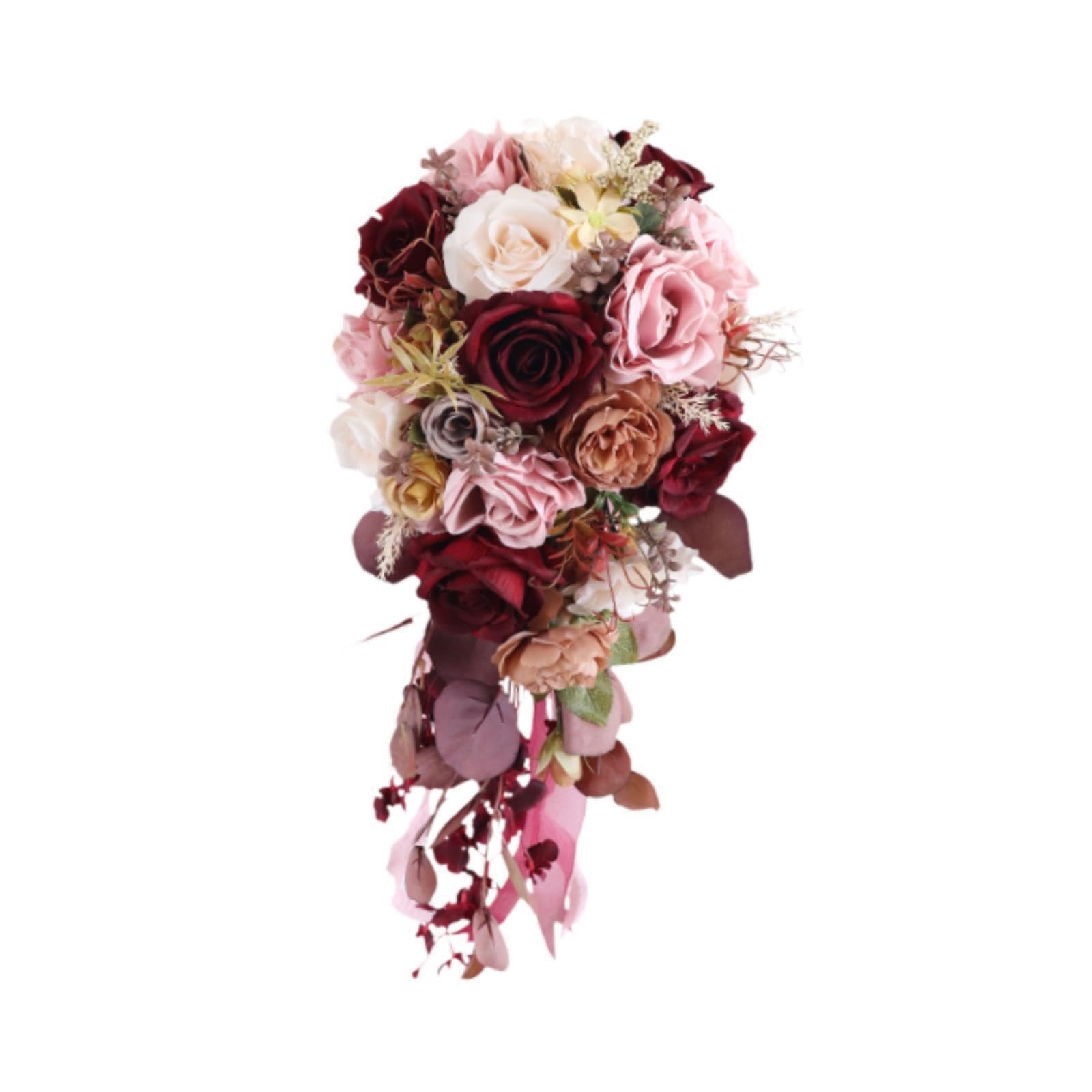 Bellissimo bouquet da sposa rosso scuro con fiori di seta a