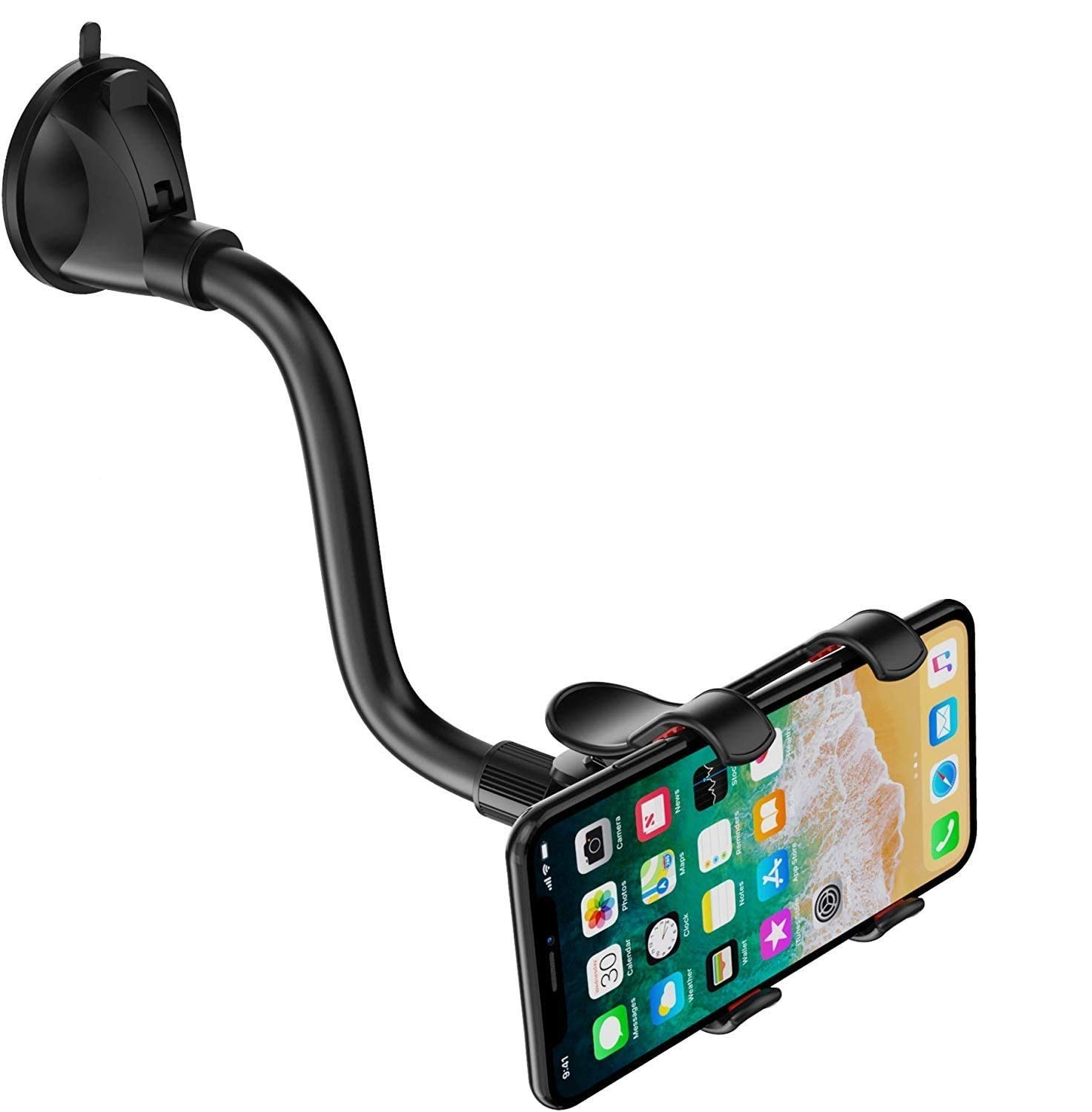 Phone Mount Windshield with Strong Suction, by SLBSTORESLong Arm Cell Phone Holder for Car with X-Shaped Clamp Fits Thick/Irregular Phone Case