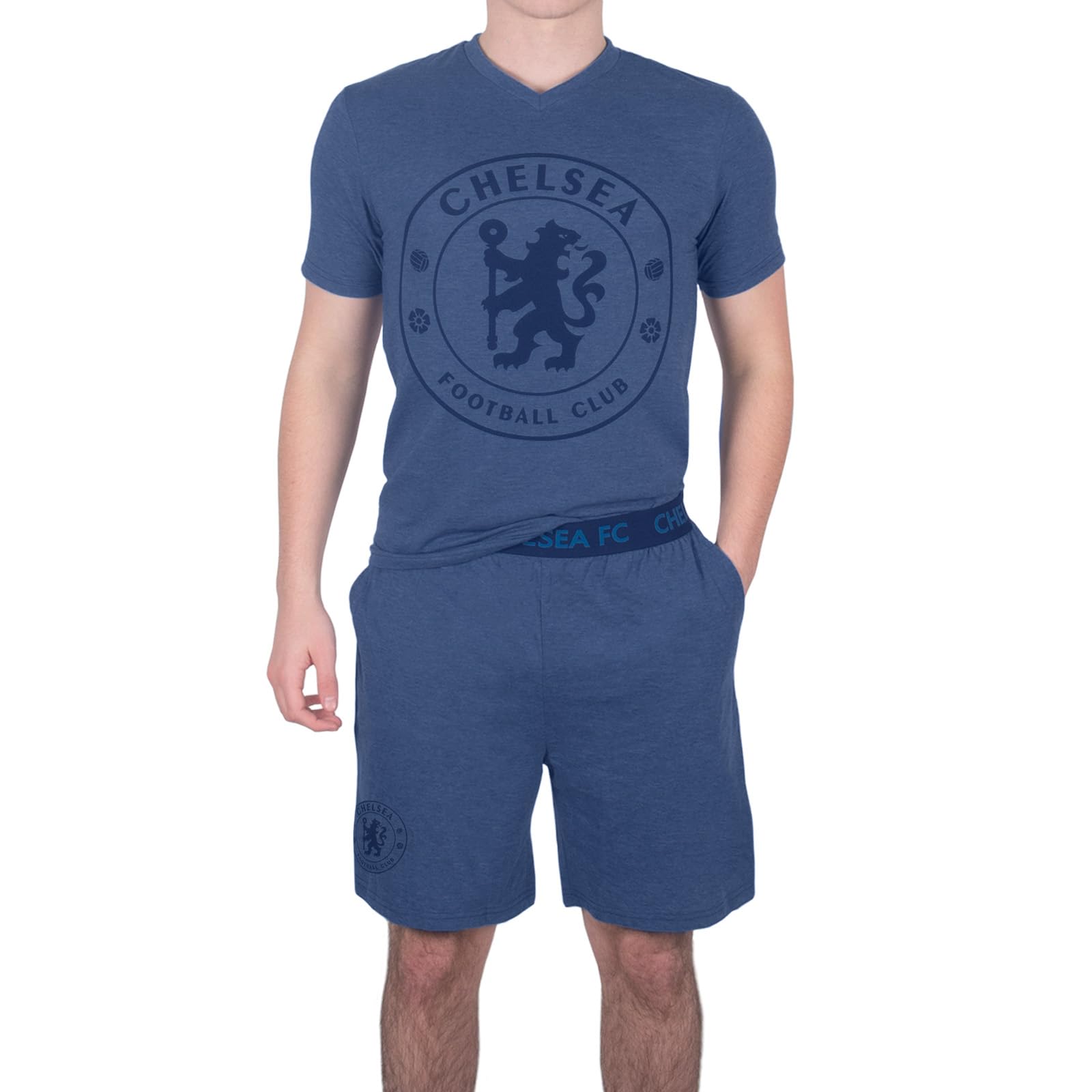 Chelsea Fc ( Marl, Medium) Mens Pyjamas Short Loungewear Official Football Gift Blue