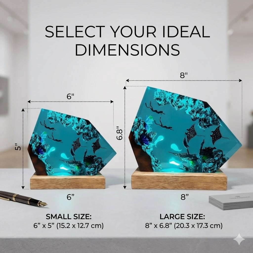 Lampa z żywicy oceanicznej, ręcznie wykonana lampka nocna z drewna epoksydowego z wielokolorową diodą LED, dekoracja biurka z biologii morskiej, wyjątkowe prezenty dla miłośników oceanu
