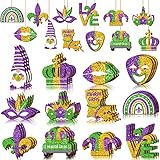 Yalikop Mardi Gras Ornaments Mardi Gras Tree Decorations Glitter Hanging Ornaments for Tree Gold Yellow Green Gnome Crown Mask Decor Carnival Holiday Party Favors