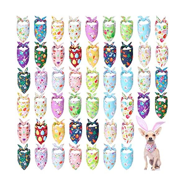 50 pieces easter dog bandanas bulk dog kerchief set bibs triangle dog scarf dog bandanas with easter egg rabbit carrot patterns for easter party pet costume accessories decoration
