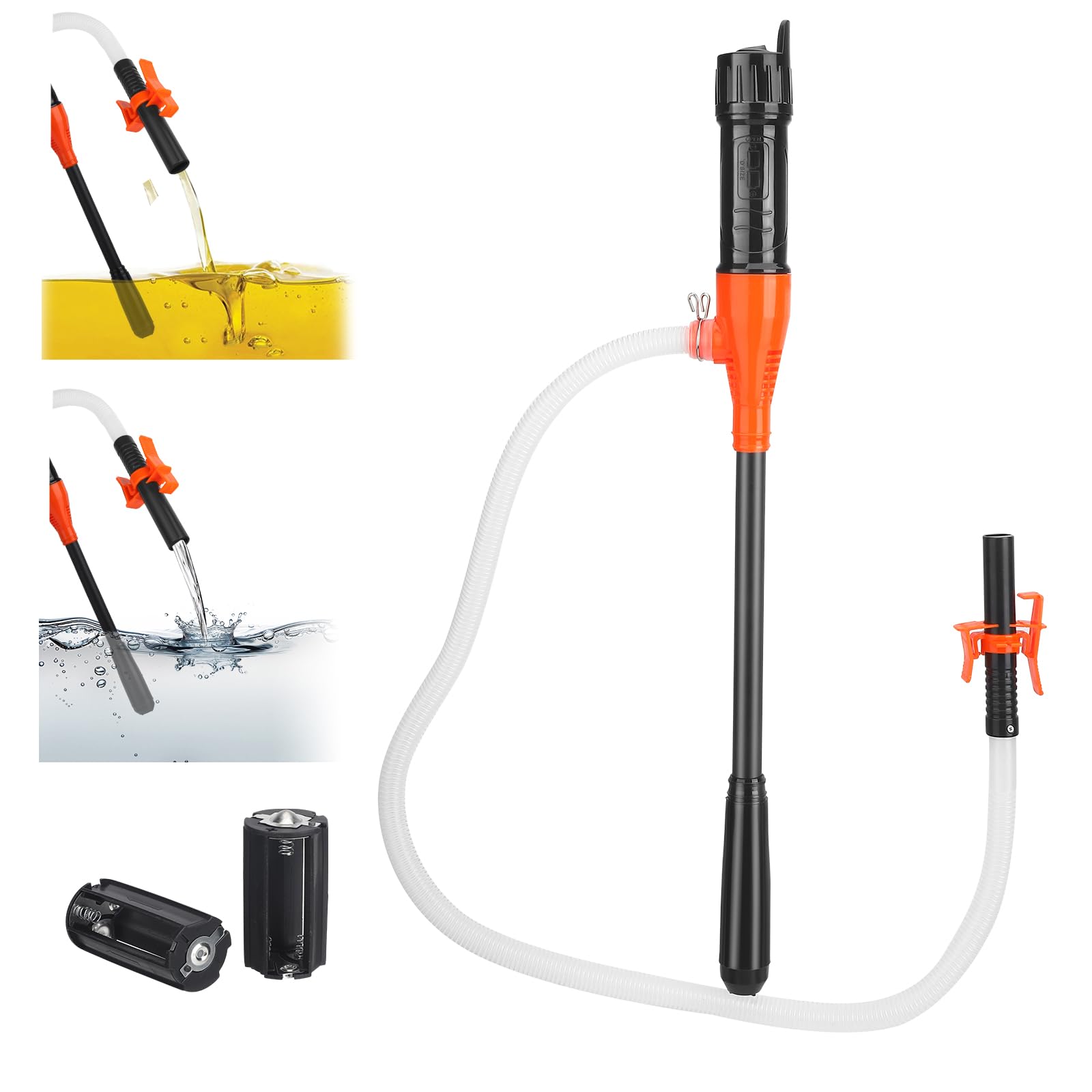 Pompa del carburante elettrica con doppio connettore (batteria+USB) – 2,8GPM 12 LPM pompa a benzina, pompa diesel e pompa dell'olio per taniche e barili – Include tubo (2,6 GPM (batteria))