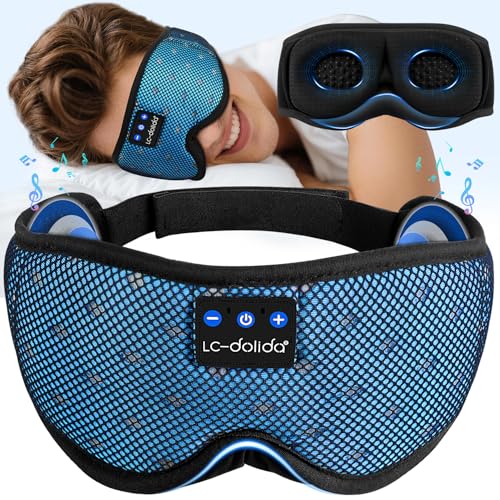LC-dolida Bluetooth Sleep Mask Headphones for Side Sleeper, Total Blackout 3D Eye Mask Sleeping for Men Women, Breathable Soft Sleep Headphones with Ultra-Thin Stereo Speakers for Restful Sleep