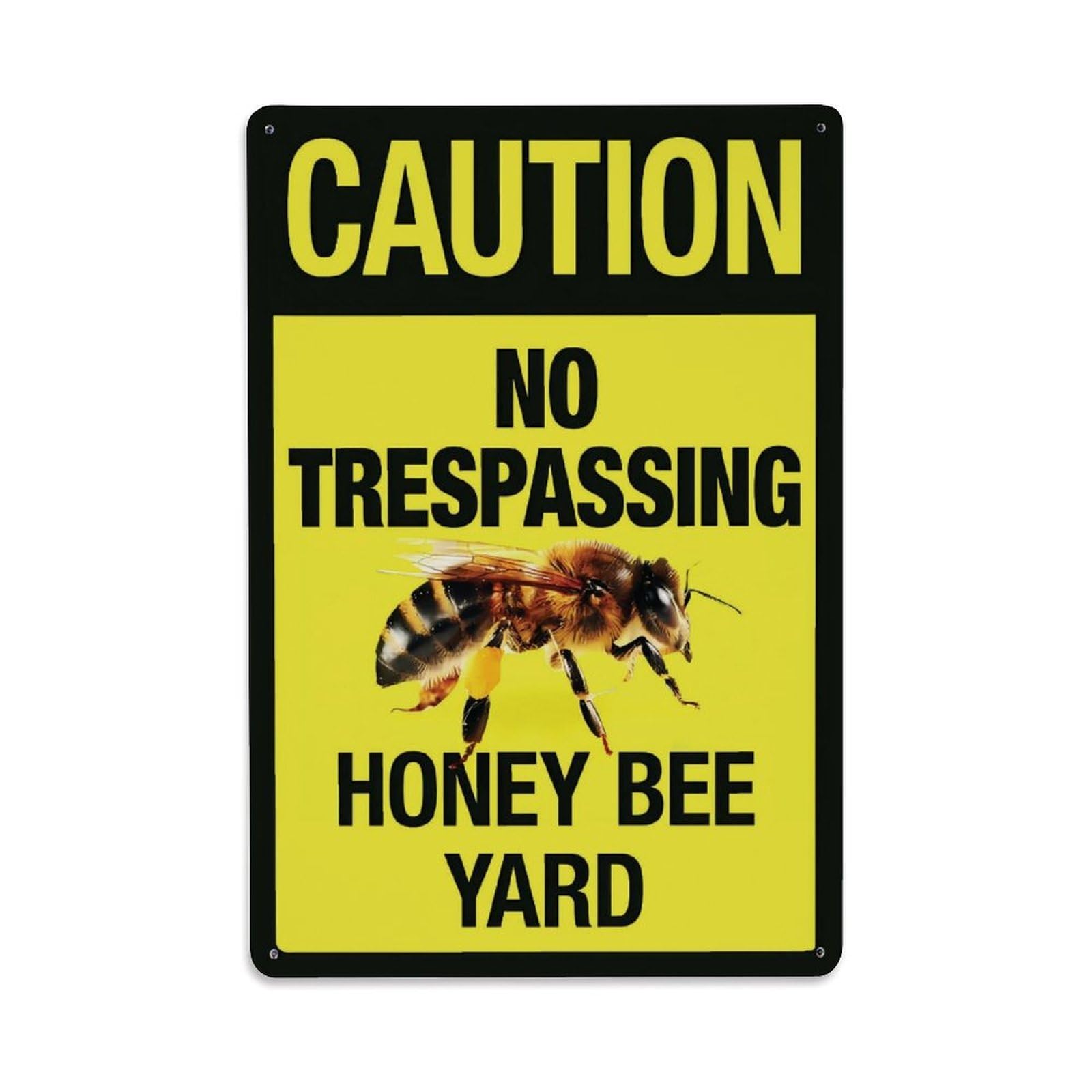 Caution No Trespassing Honey Bee Yard Sign Vintage Aluminium Metal Sign, Retro Wall Decor for Home, Bar, Garage & Farmhouse 30x20cm