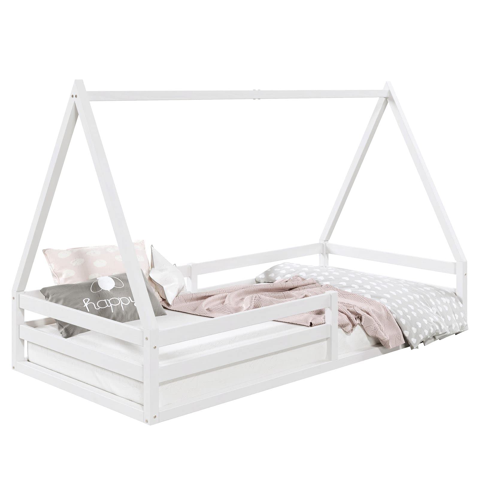 IDIMEX Lit cabane SILA 90x190 cm, lit Simple Enfant 1 Place Type Montessori, en pin Massif Blanc