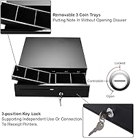 Vista 5 de Happygrill Caja de cajón de efectivo POS, registro de punto de venta, almacenamiento de dinero en efectivo con bandejas extraíbles para monedas