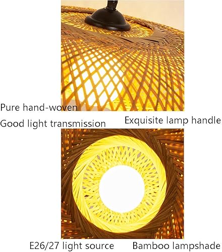 Miniatura 8 de Lámpara de techo de bambú de material natural, lámpara colgante de ratán de bambú, 1 lámpara de mimbre de bambú, lámpara de techo retro industrial