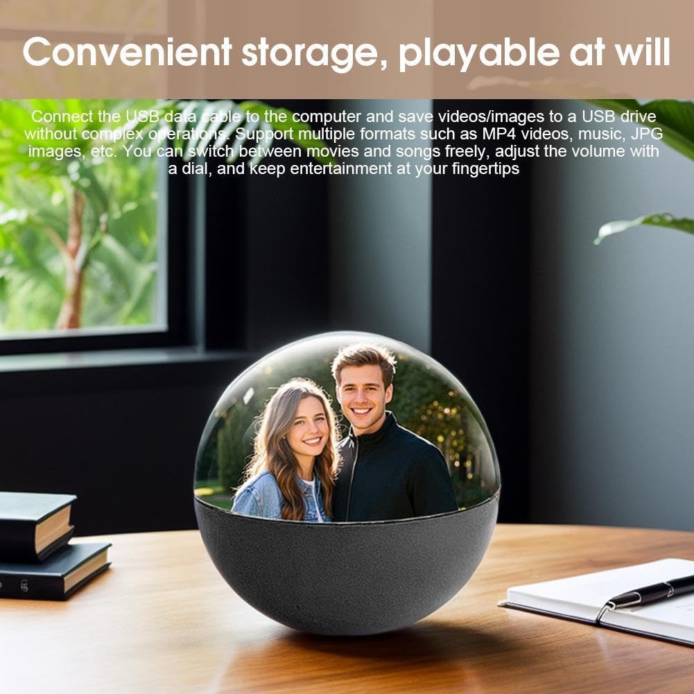 Memory Orb - Lettore video a sfera di cristallo da 2,7", display digitale personalizzato per foto/video, immagini immersive 3D, ricaricabile USB-C, regalo fai da te per anniversario/compleanno