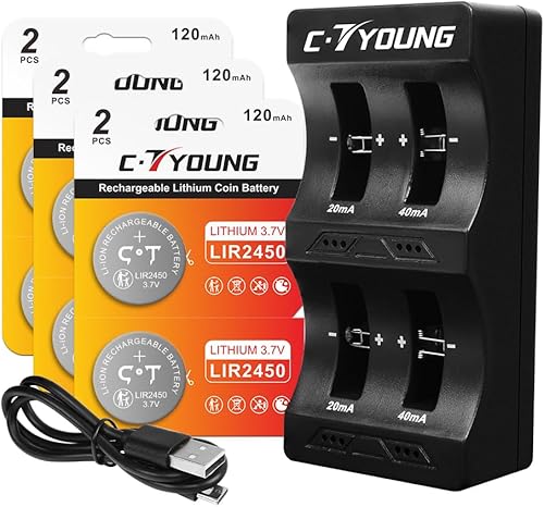 LIR2450 Batería recargable de litio Coion Cell 3.7V Paquete de 6 con cargador de batería universal que reemplaza las baterías Cr2450 de 3V