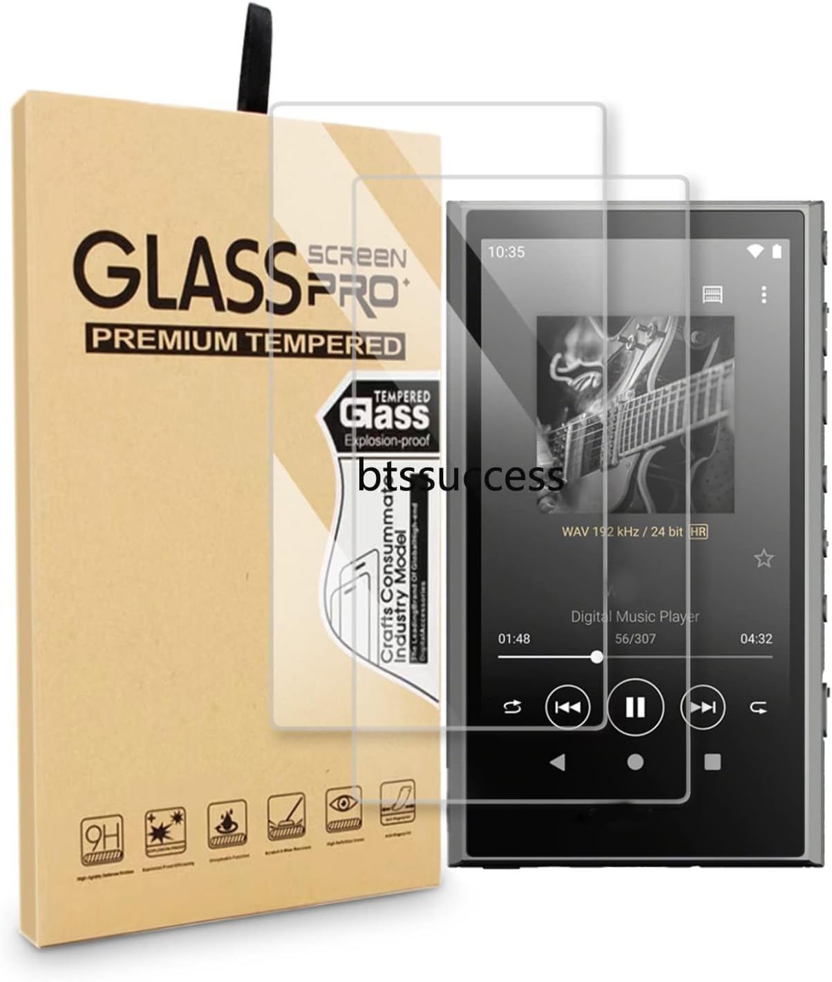 9H Scratch-Proof Premium Front LCD Screen Protector Guard Tempered Glass Protective Film for Sony Walkman NW-A300 Series NW-A306 NW-A307 (2pcs)