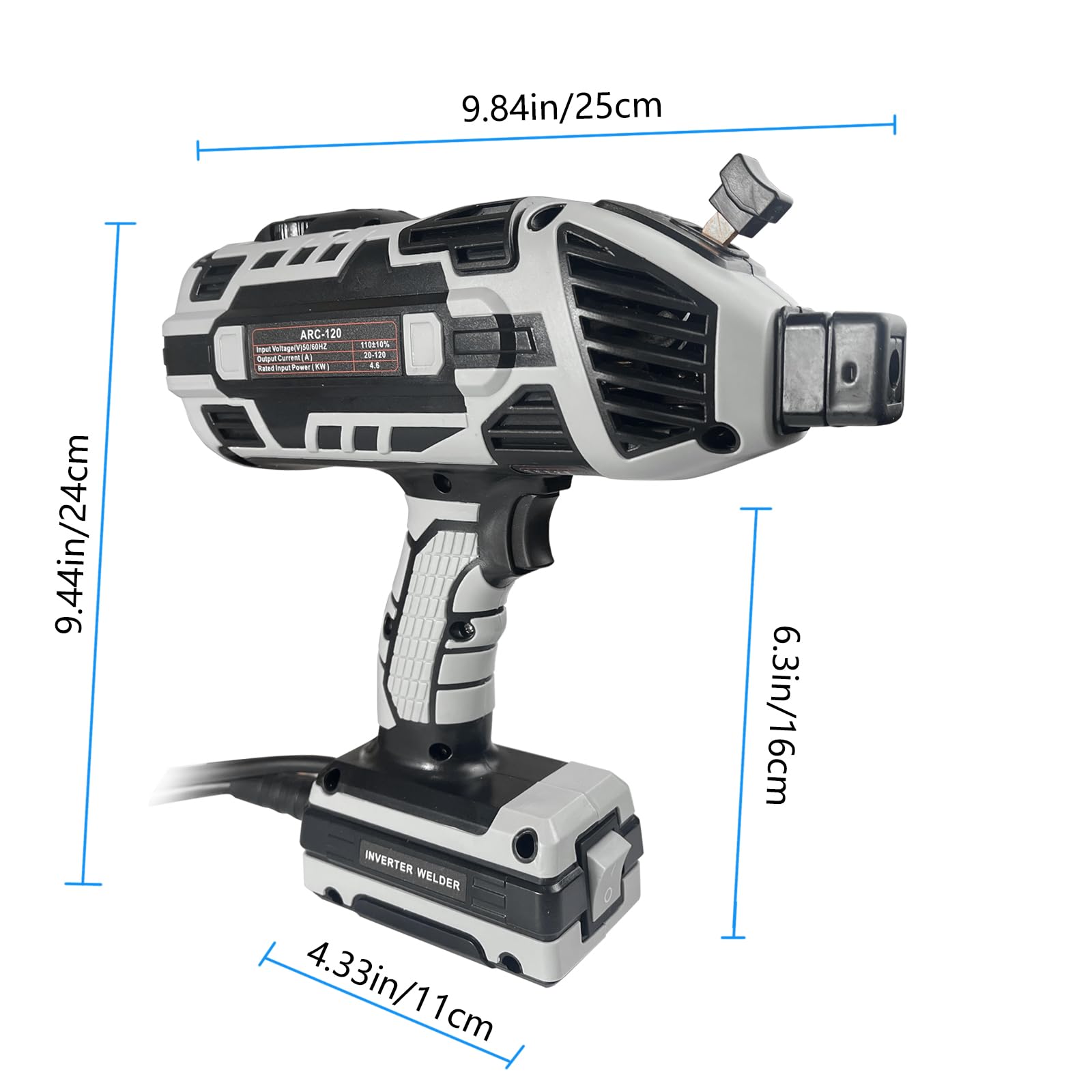 Spawarka, przenośny pistolet maszynowy do spawania łukowego, stojąca ręczna spawarka IGBT do spawarki 3/32"-1/8", spawarka 220 V, 6 zmiennych regulacji prądu (szara))