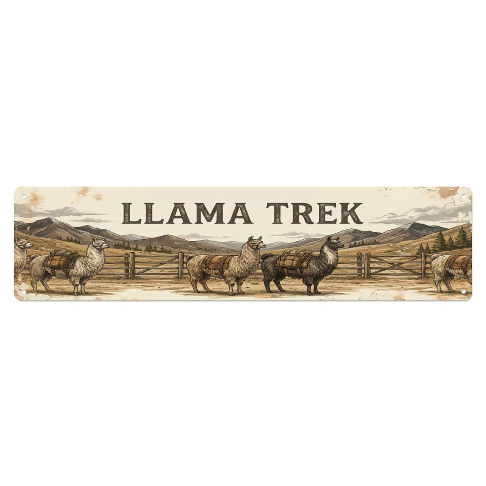 Olhnbad 4X16inch(10X40cm) Vintage Pen Pack Llama Farmhouse Funny Llama Backyard Farm Metal Tin Sign
