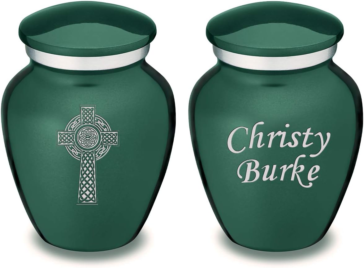 Geturns Embrace Keepsake Personalized Celtic Cross Cremation Urns for Human Ashes I Green Funeral Urn for Men and Women with Double Side Engraving I 3.5 lbs
