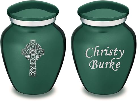 Embrace Keepsake Personalized Celtic Cross Cremation Urns for Human Ashes I Green Funeral Urn for Men and Women with Double Side Engraving I 3.5 lbs