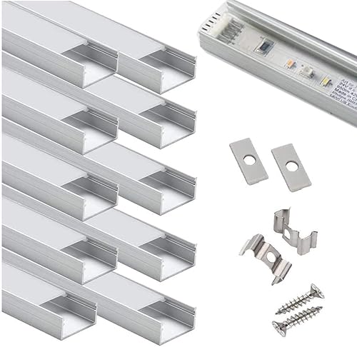 StarlandLed Canal de aluminio LED ancho perfil de aluminio paquete de 10 con accesorios de montaje completos para tira de luz LED de hasta 0630in