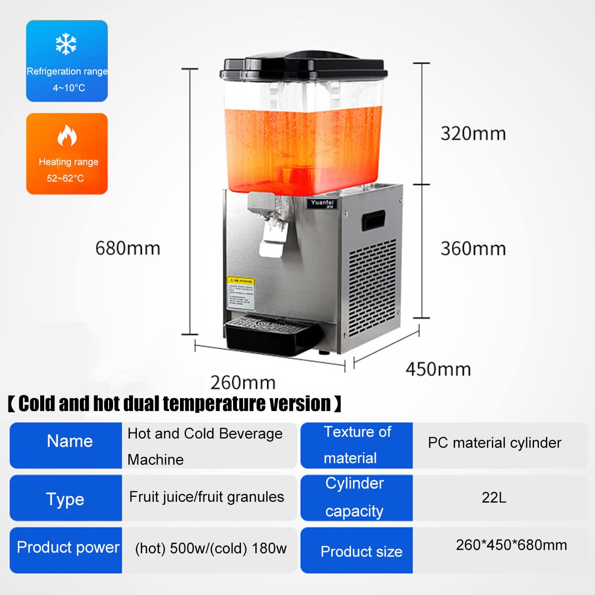 Dispensador de bebidas para el hogar comercial máquina de bebida de té helado frío acero inoxidable dispensador de cubos de bebidas transparentes restaurante fiesta de jugo