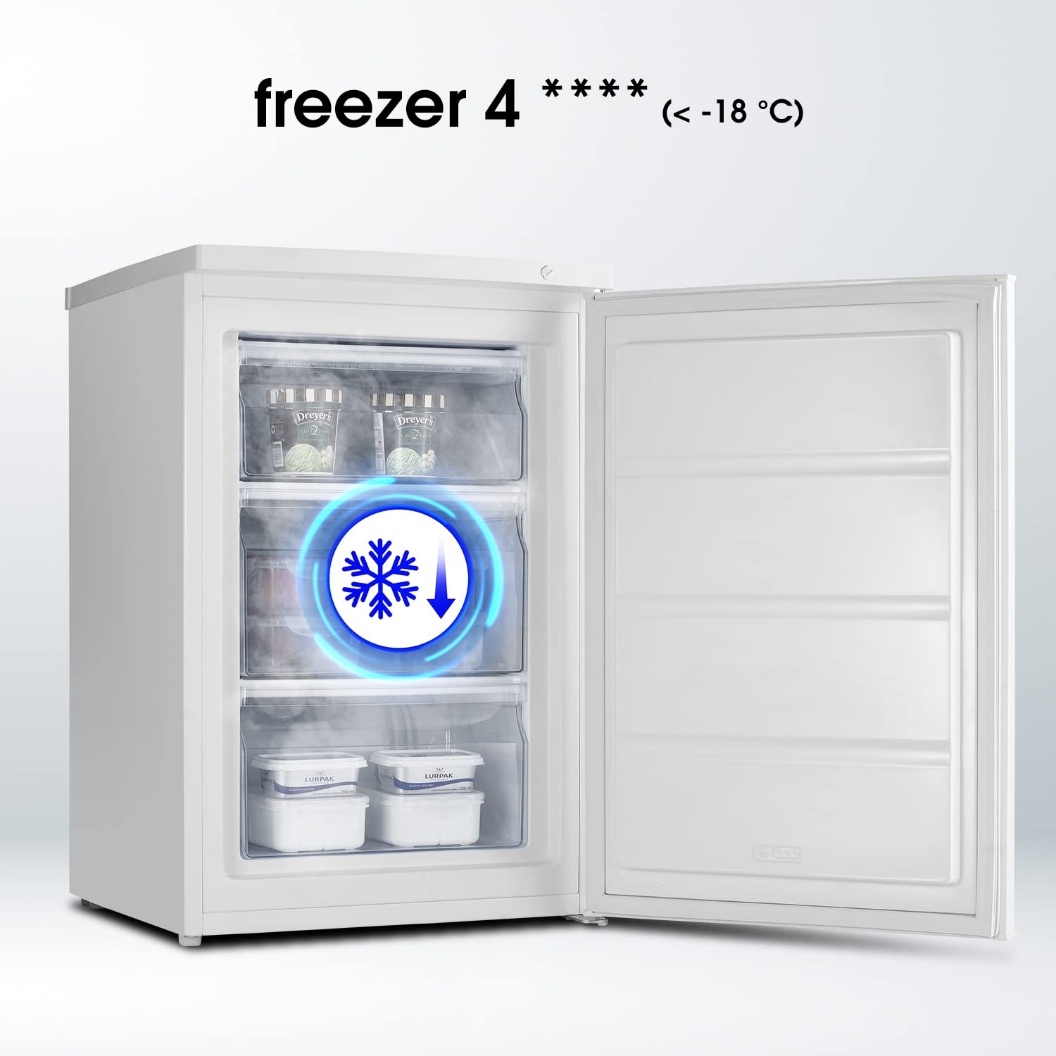Hisense FV105D4BW21 Congelatore Sottotavolo Monoporta, 3 Cassetti, 82 Litri, 40 Decibel, Bianco, 57.5 x 56 x 84.5
