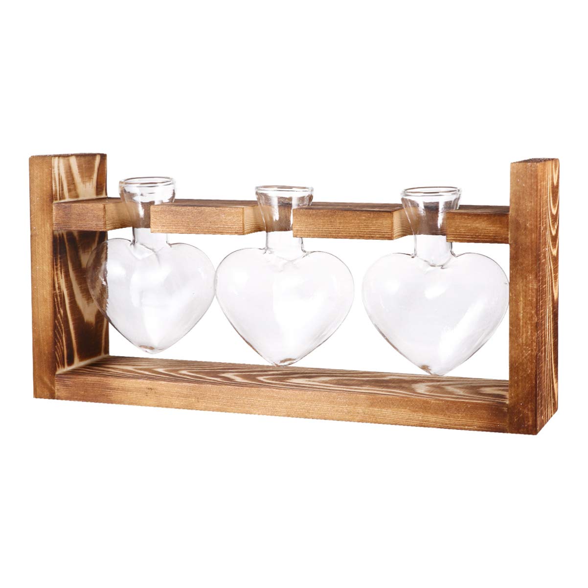 Jarrón Hidropónico Corazón - Con Soporte De Madera (Decoración Hogar/Oficina)