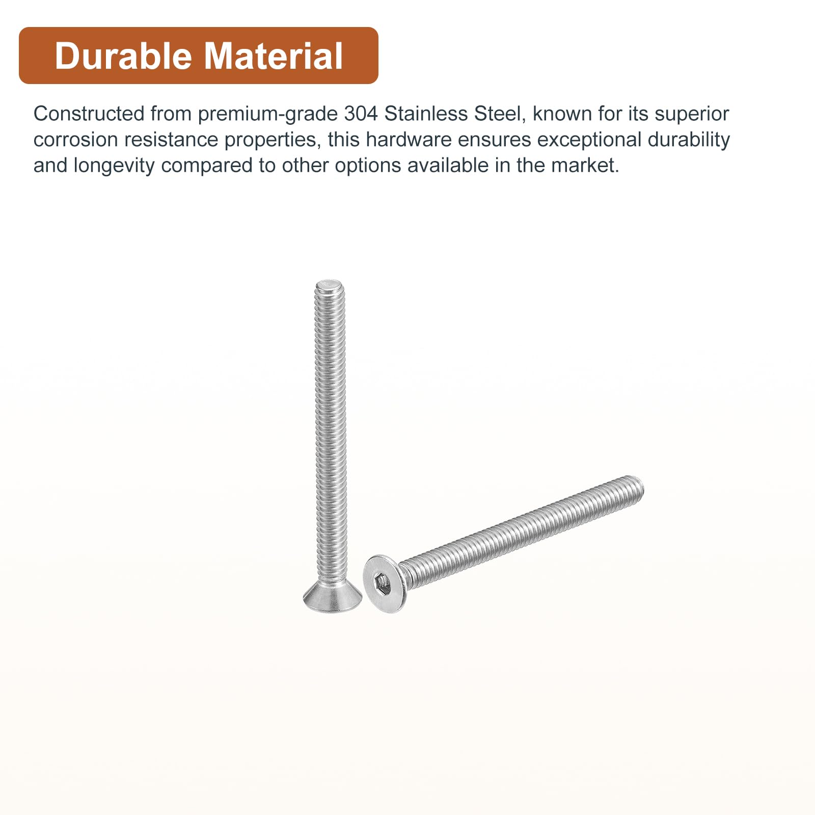 DTGN #8-32 x 1/2" Flat Head Socket Cap Screws, 100 Pack 304 Stainless Steel Hex Socket Flat Head Screws, Full Thread, Countersunk Bolts - Image 3