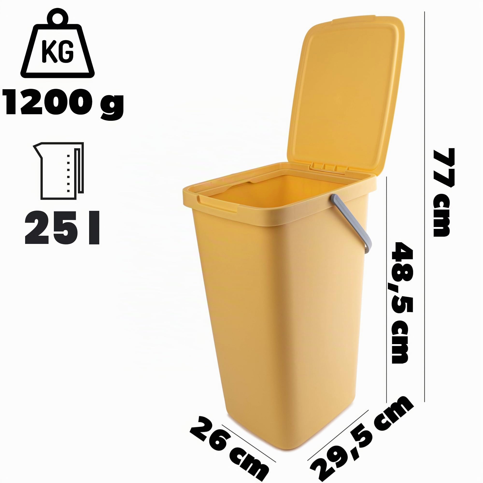 KADAX Abfallbehälter 25L, 3er Set, Abfalleimer aus Plastik mit Deckel und Griff, Mülleimer für Mülltrennung, Abfallsammler mit Klappdeckel (Grün, Gelb, Blau)