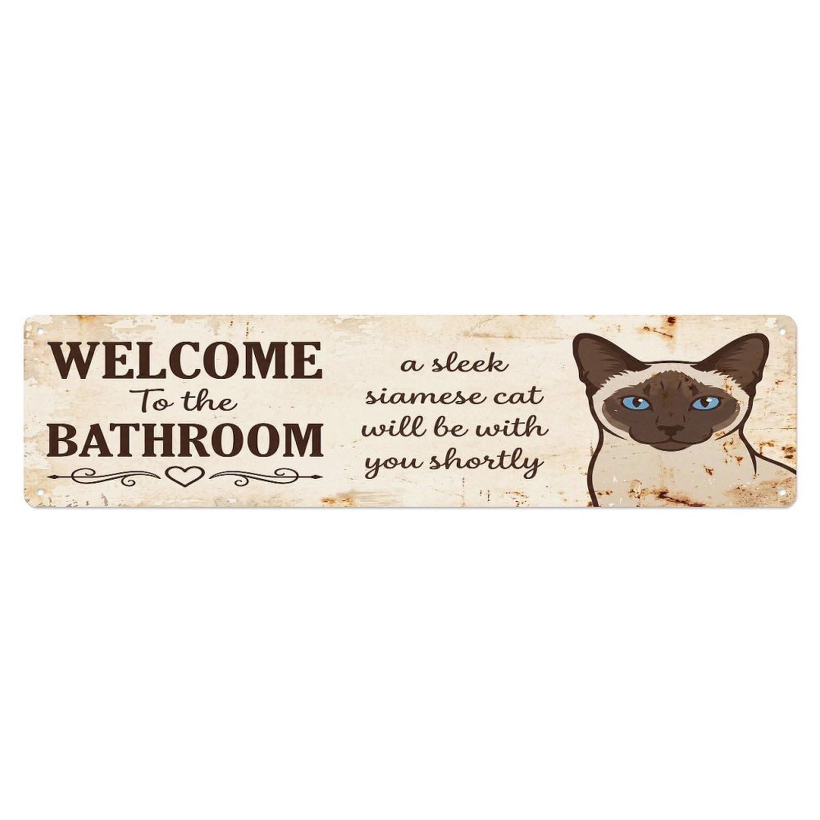 Vintage WELCOME To The BATHROOM Sleek Siamese Cat Metal Tin Sign