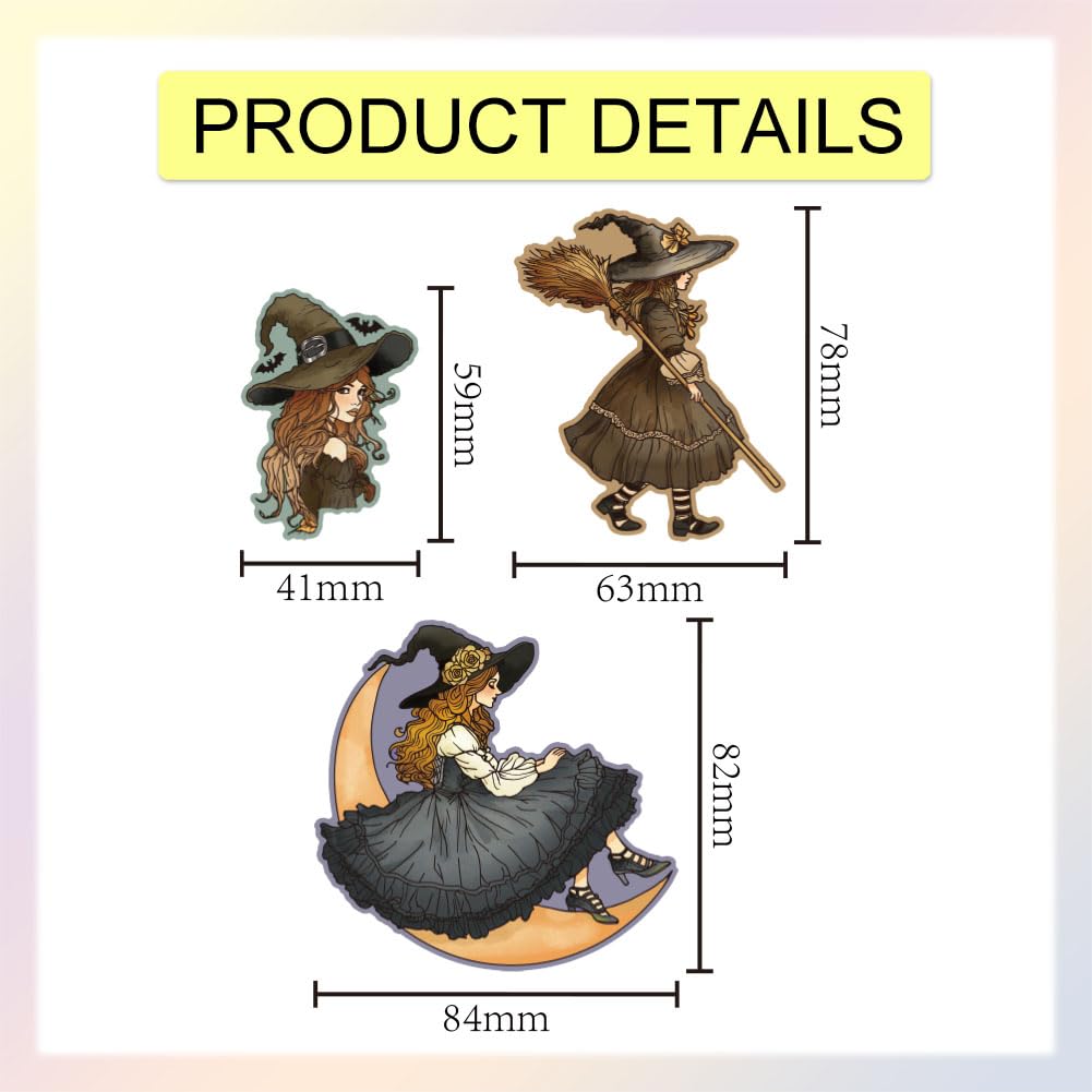 GLOBLELAND Witch Clear Stamps and Cutting Dies Set Cat Silicone Clear Stamps and Metal Moon Stars Die Cuts for Witches Festival Card Making and DIY Scrapbooking - Image 2