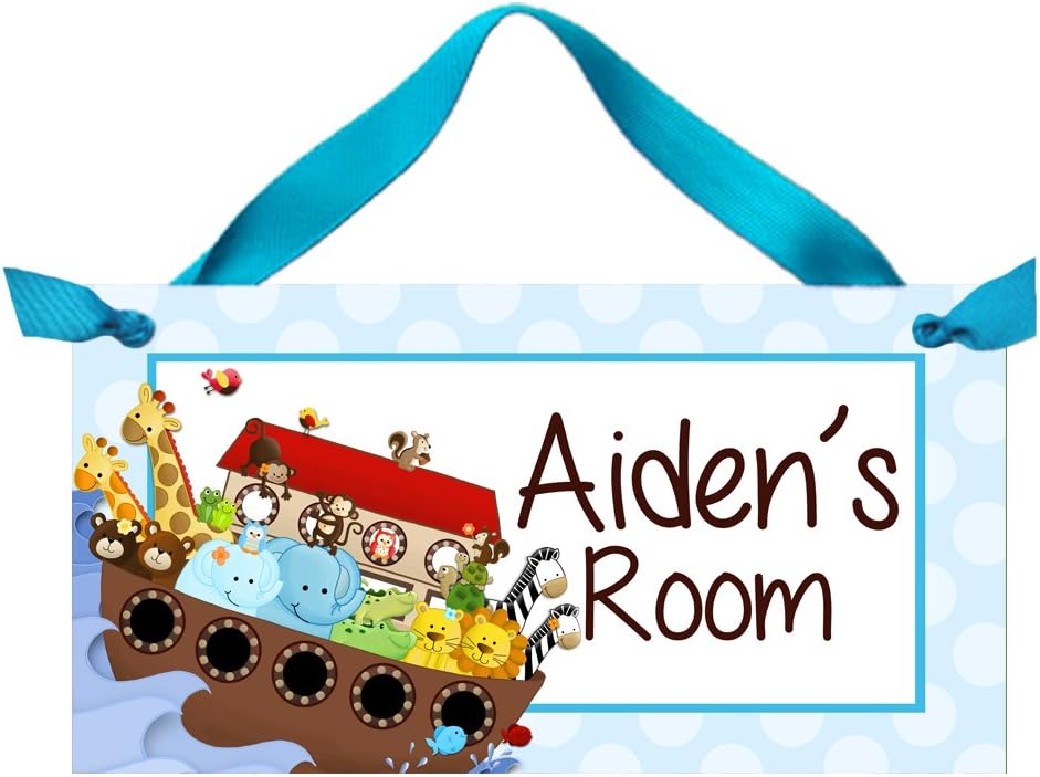 Boy Noah's Ark Bedroom and Baby Nursery Kids Bedroom Personalized Name Sign Door Sign Wall Art DS0112