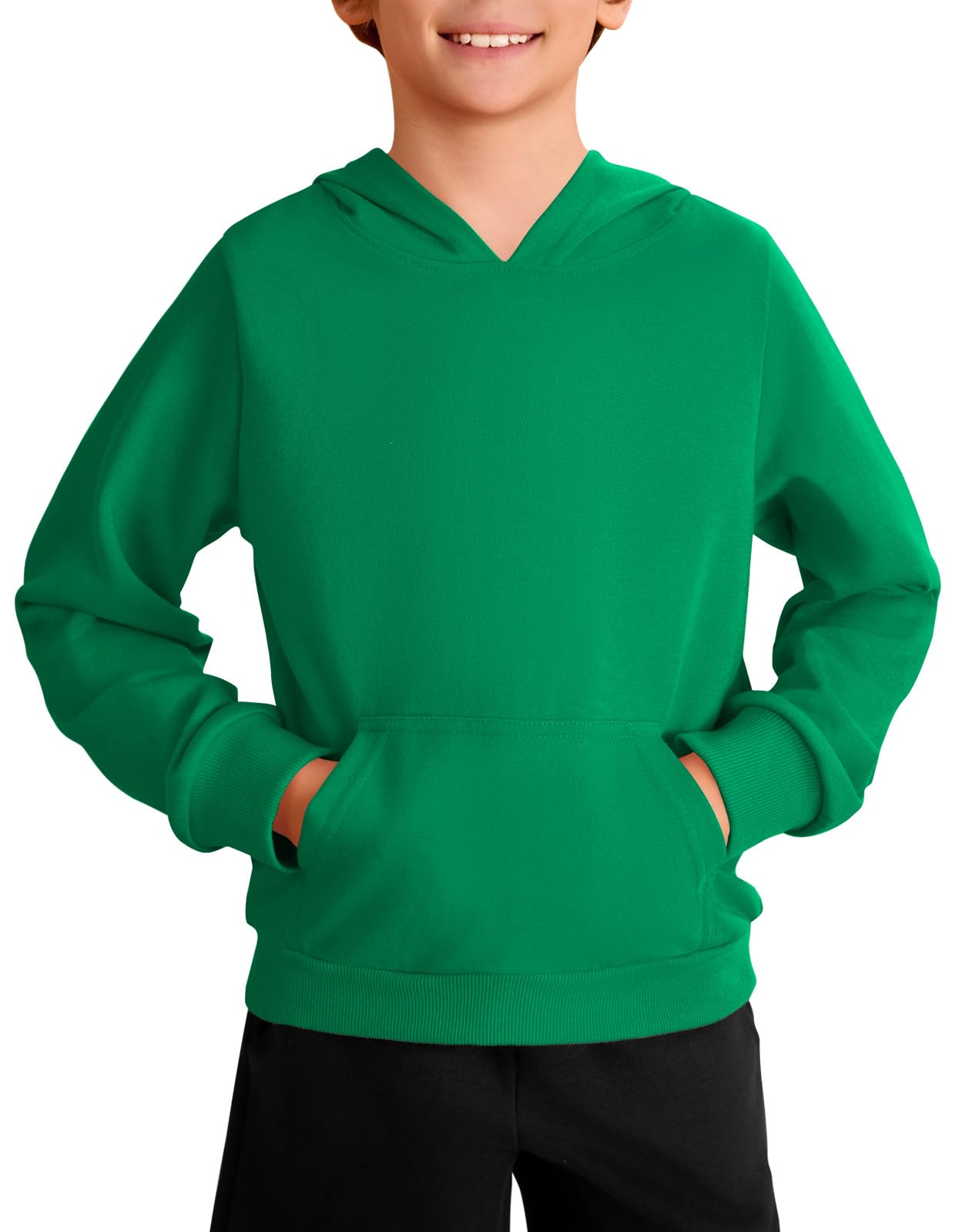 Haloumoning Sudadera con capucha para niño de manga larga a la moda para niños, monocolor, informal, corte regular, sudadera con capucha con bolsillo canguro, 5-14 años