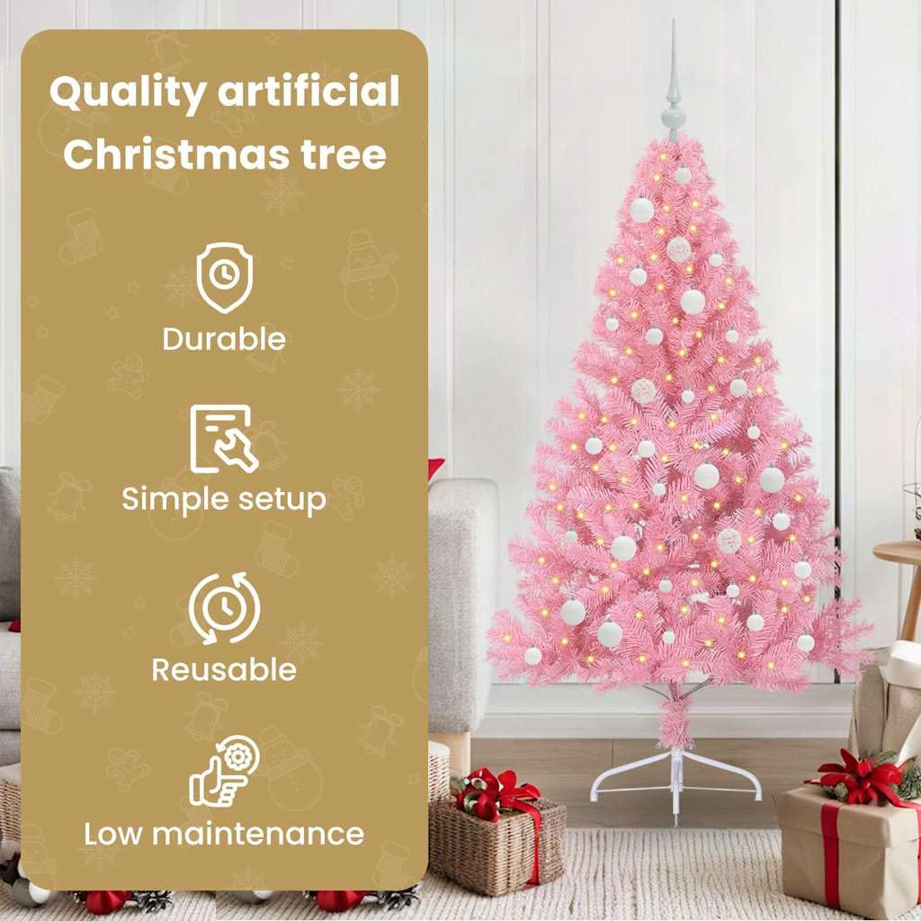 vidaXL Árbol de Navidad Artificial Preiluminado Rosa 150 cm PVC