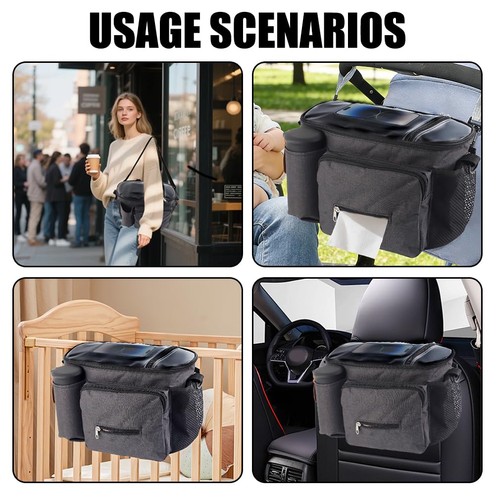 Borsa passeggino di grande capacità, Borsa passeggino universale, Viene fornito con tracolla staccabile, Proteggere da leggeri spruzzi d'acqua