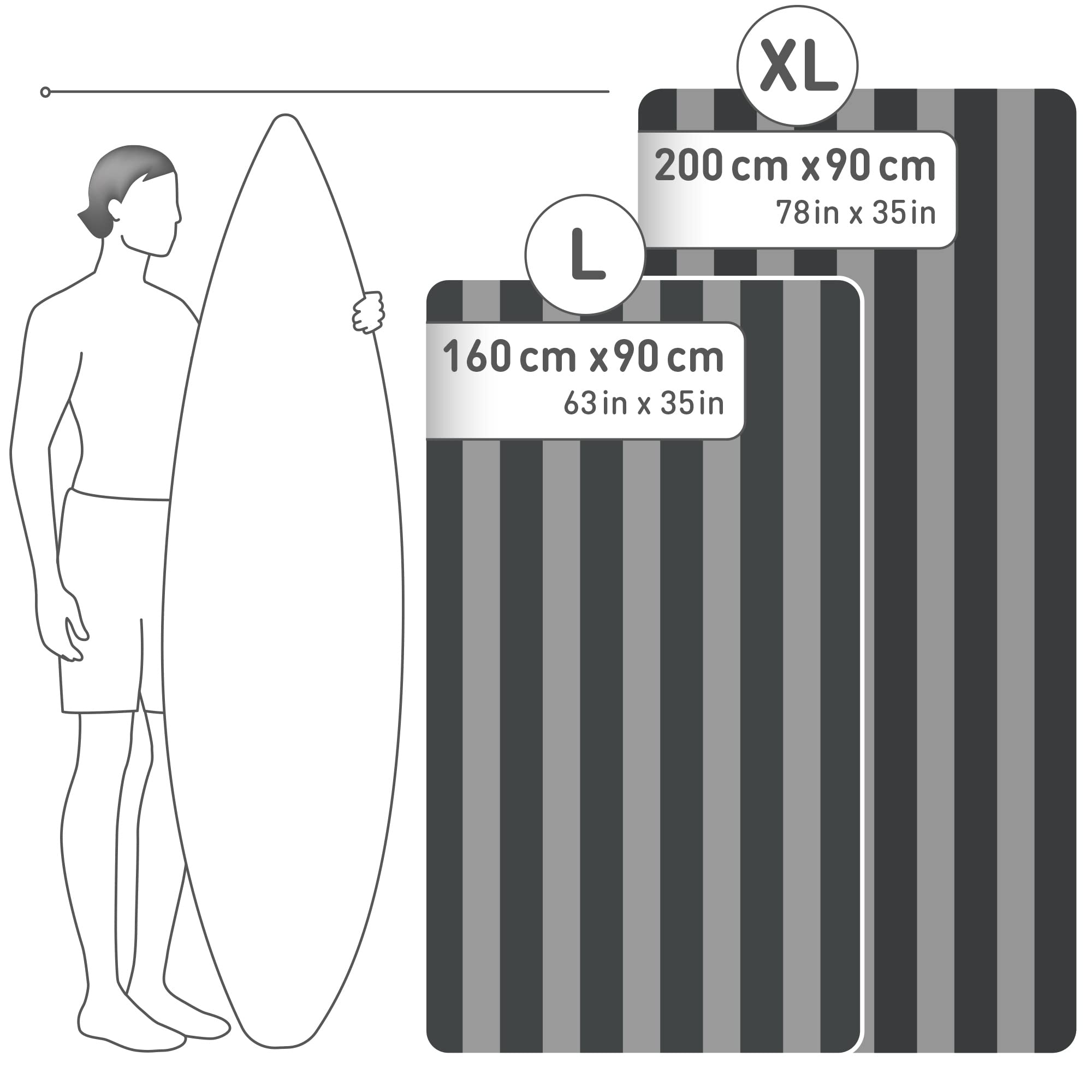 Fit-Flip Telo Mare microfibra – leggero, fine e ad asciugatura rapida - Asciugamano Microfibra Grande Telo Mare XXL - 100% riciclato - rigato grigio-grigio scuro 160cmx90cm