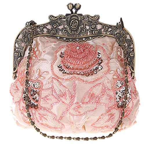 Belsen Women's Vintage Beaded Sequin Flower Evening Handbags (Champagne) #TOP2