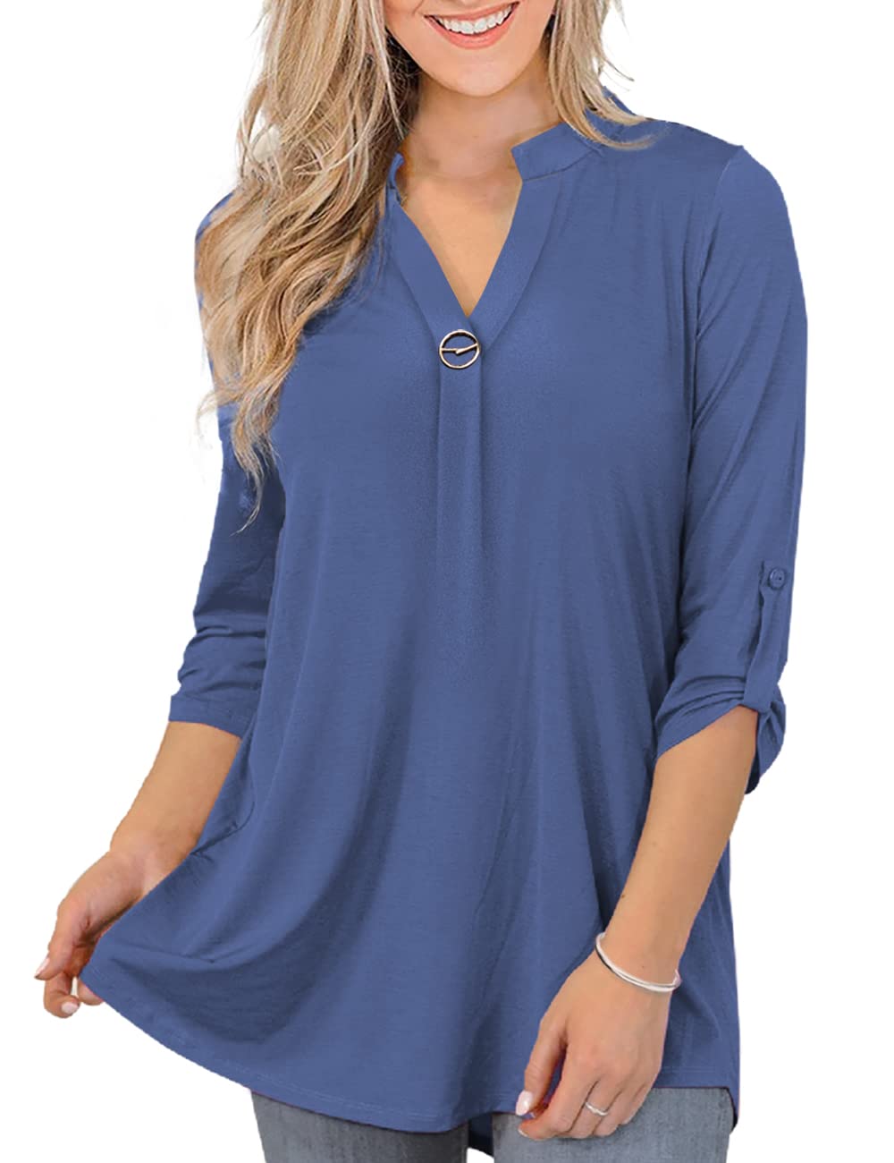Casuashion Womens Tops Dressy Casual 3/4 Sleeve Shirts Tunic Blouses Plus Size Tops for Women, M-4xl