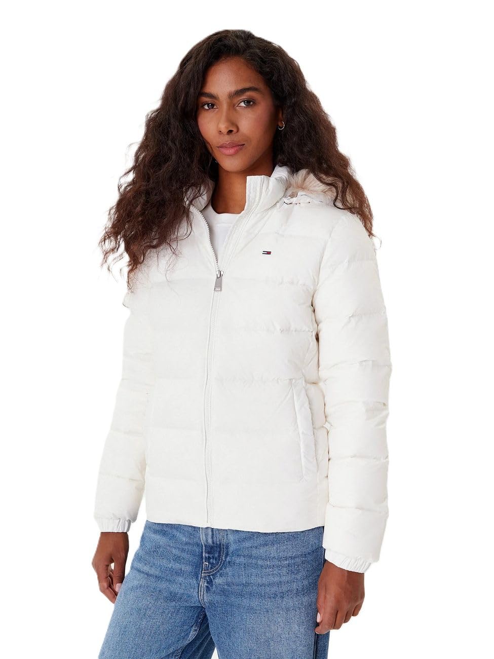 Tommy Jeans Women's Basic Hooded Down Puffer Jacket, White (Ecru), S