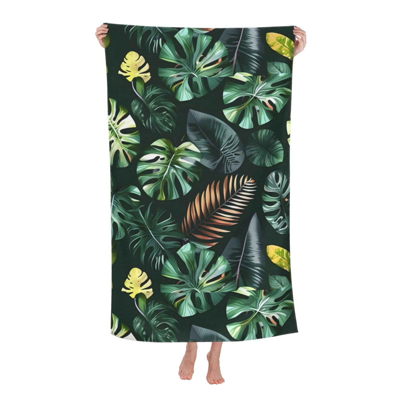 Cbaaghh Tropical Leaves Print Adult Beach Towels,Beach & Pool Towel,Beach Towels,Towels For Camping
