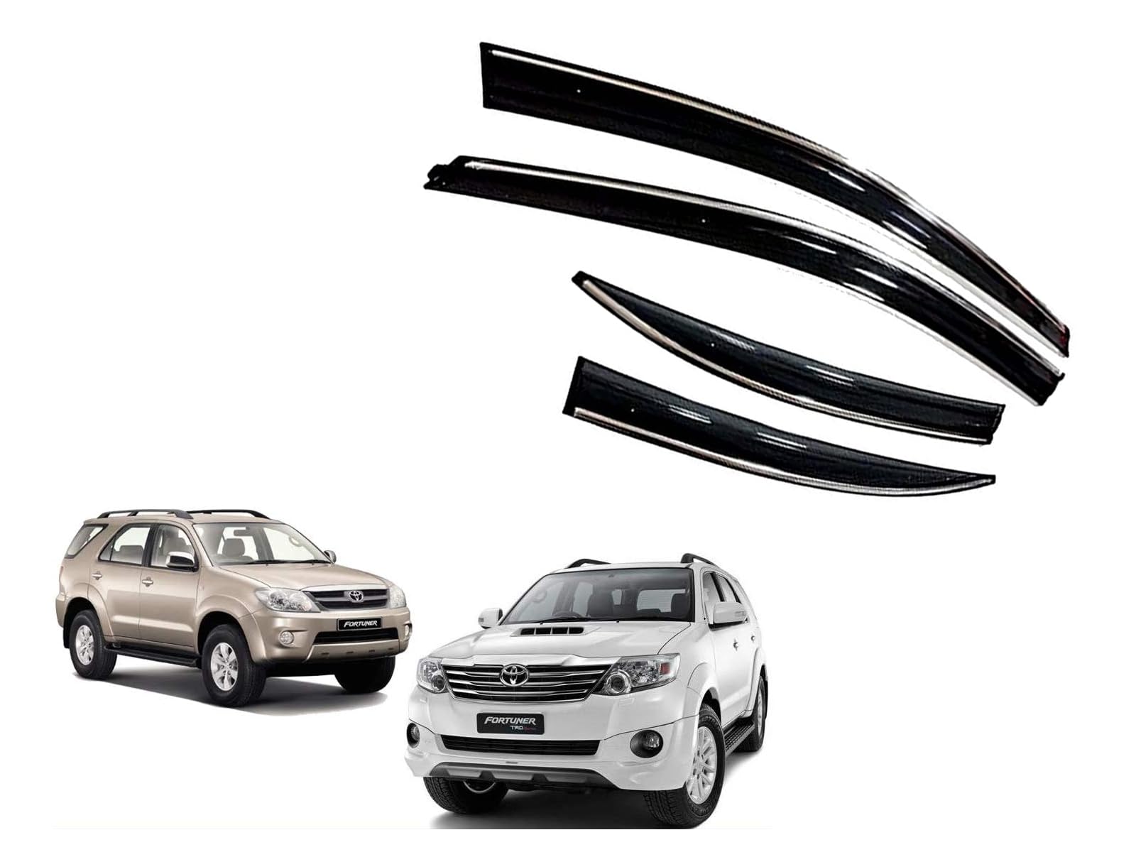 CAR SAAZ Unbreakable Chrome Line Door Visor for Fortuner Type 1&2(2009-2015)(Set of 4Pcs) | Rain Guard | Wind Deflector
