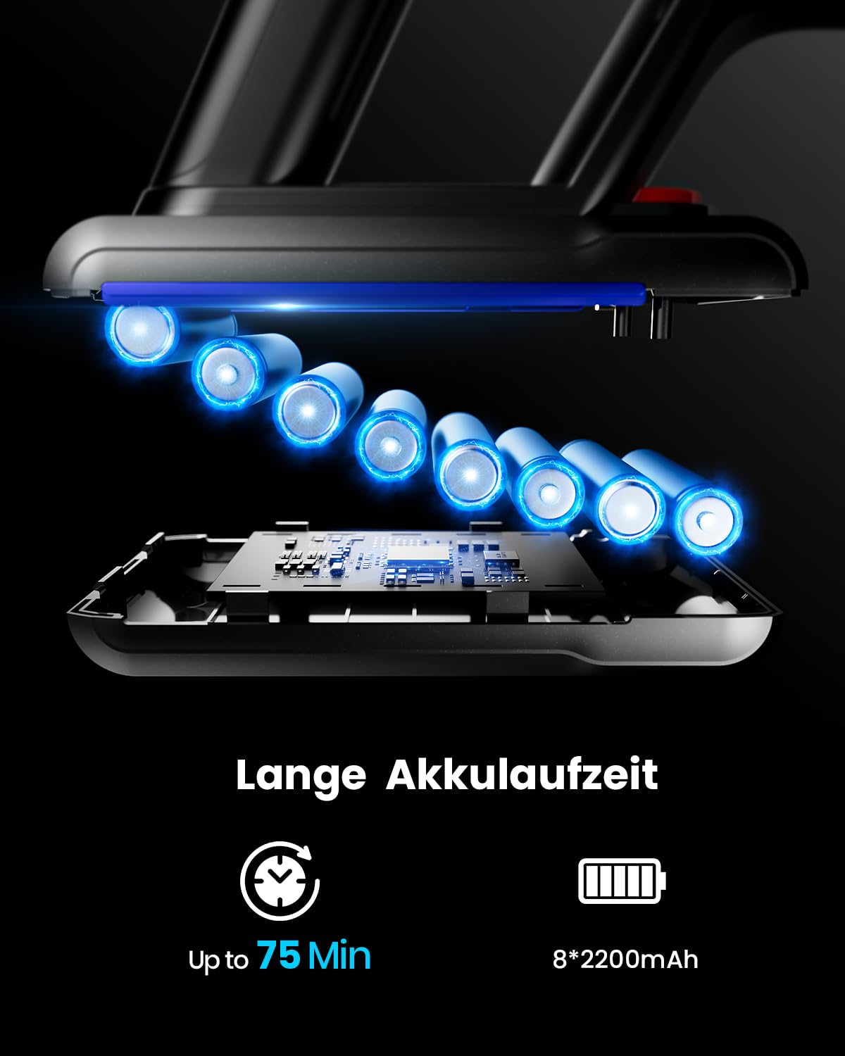 Aspiradora inalámbrica con batería, 650 W, 55 KPa, 75 minutos de autonomía, aspiradora de mano ligera 8 en 1 con luz LED verde y cepillo antienredos, para alfombras de pelo de animales, suelos duros y