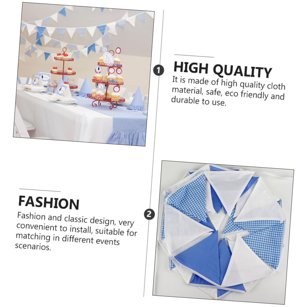 TOYANDONA 2 Piezas De Cuerda Azul y Blanca Cotton Burra Triangular De Tela Del Banderín Del Empavesado Blanca Azul Triángulo Bebé Algodón Boda Suministros