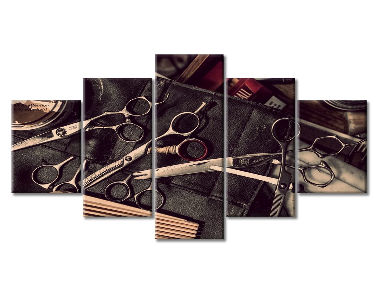 TUMOVO Haircut Tools Canvas Wall Art for Bedroom Vintage Hair Salon Wall Paintings for Living Room Barbershop Office Modern Wall Art Pictures Print On Canvas Giclee Framed Ready to Hang, 60" Wx32 H