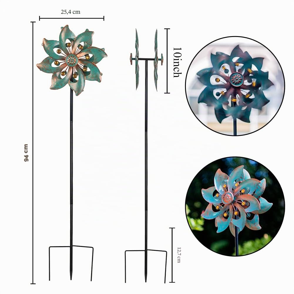 VEWOGARDEN - Molinillos de Viento para decoración de jardín, pequeños molinillos de Metal Impermeables para Patio y jardín, 94 x 25,4 cm (aspa Doble)