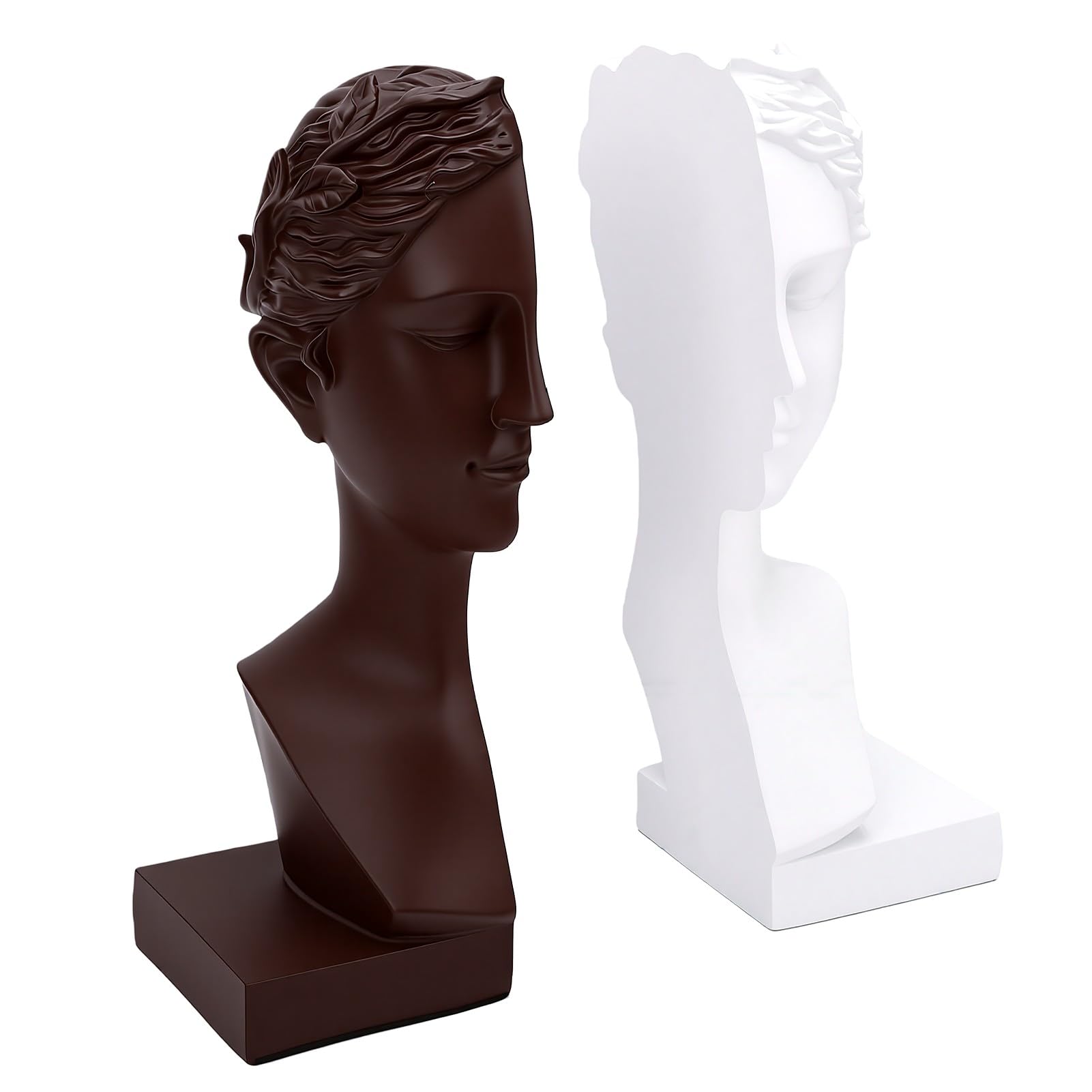 Resin Figurine Bookends Half Character Statue, Brown White