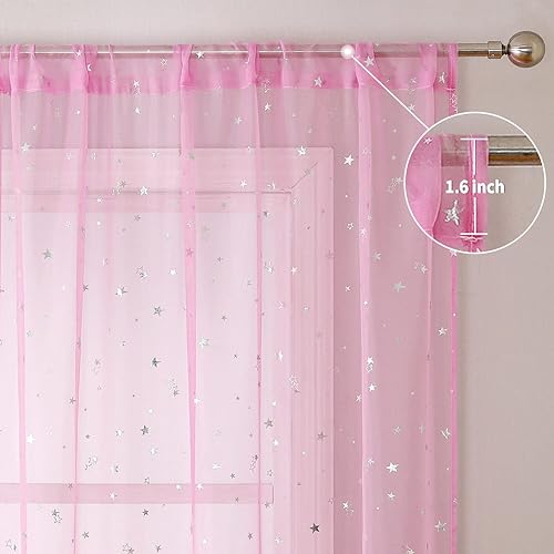 Miniatura 2 de WUBODTI 1 panel, cortinas traslúcidas con estrellas rosas para decoración de habitación del bebé, 39 x 79 pulgadas, 1 panel, bonito filtro de luz de