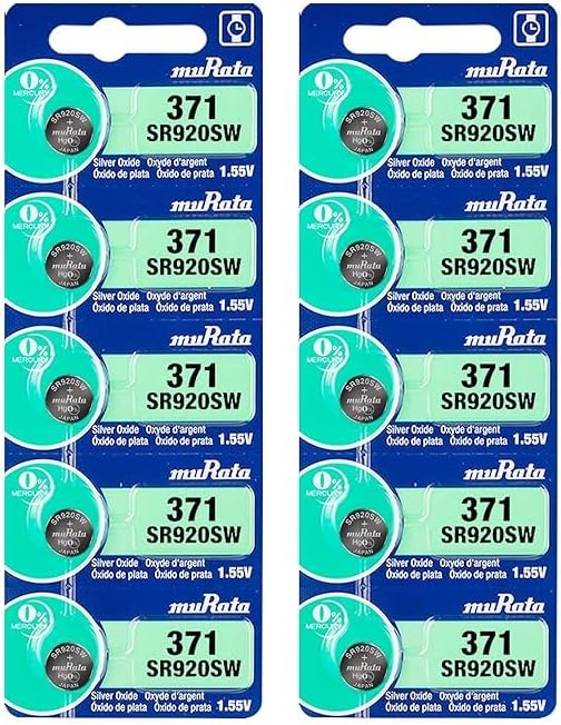 MICROUSB Compatible with Murata 371 SR920SW 1.55V Silver Oxide Watch Button Cell Battery (Pack of10)